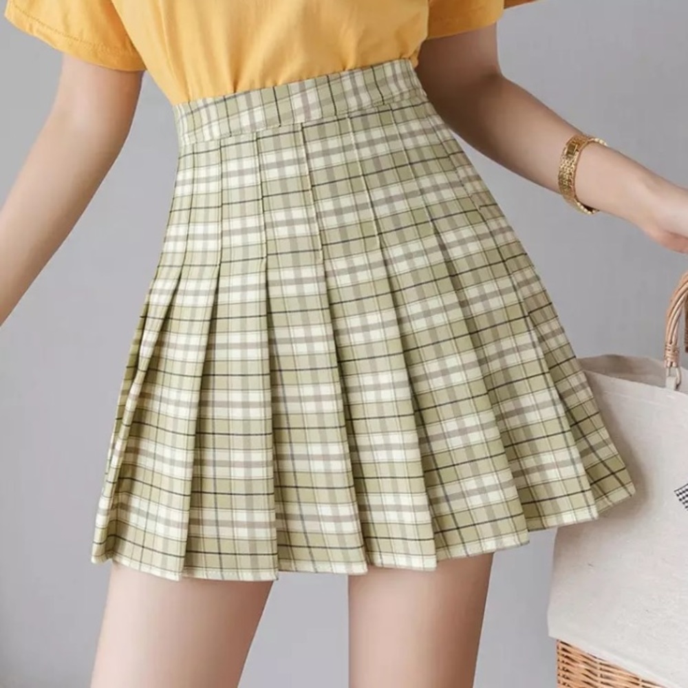 New Green large Plaid Pleat Tennis Skirt Skort